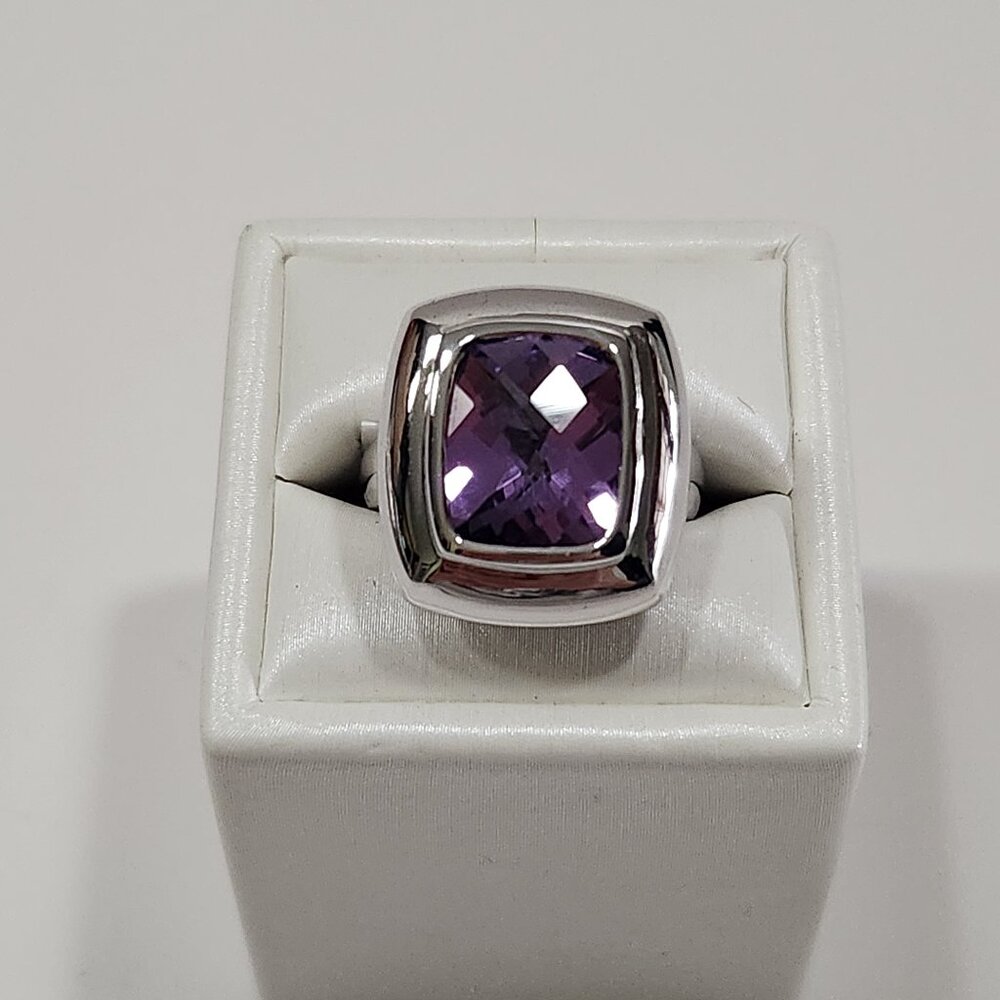 NWT Sterling 585 Cushion Cut 5 Carat Amethyst Ring Size 7